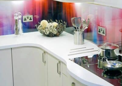 large red kitchen back splash
